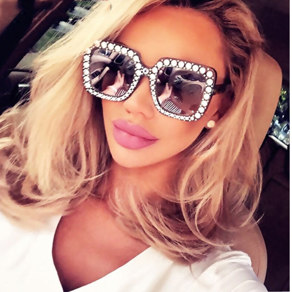 black boho square bug eye oversized sunglasses - Picture 1 of 4